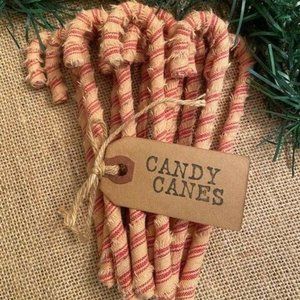 12 Primitive 6" Handmade Fabric Candy Canes Christmas Ornaments farmhouse decor